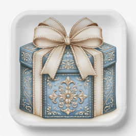 Blaues Weihnachtsgeschenk Pappteller