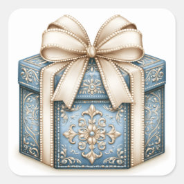 Blaues Weihnachtsgeschenk Quadratischer Aufkleber