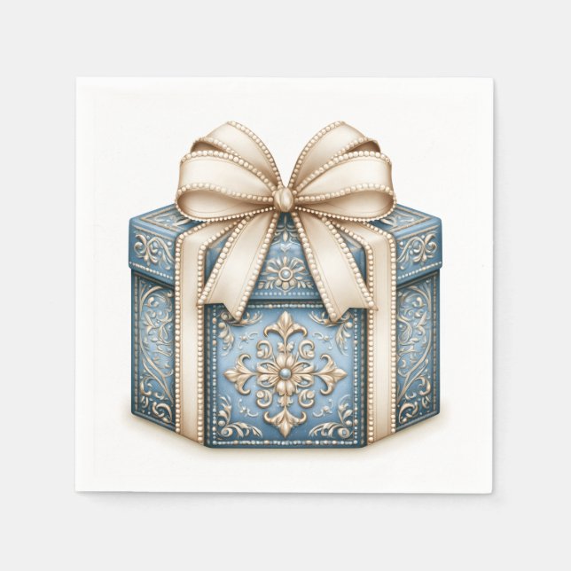 Blaues Weihnachtsgeschenk Serviette (Vorderseite)