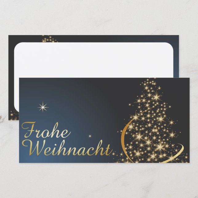Blaues Weihnachtsmotiv mit goldenem Weihnachtsbaum (Vorne/Hinten)