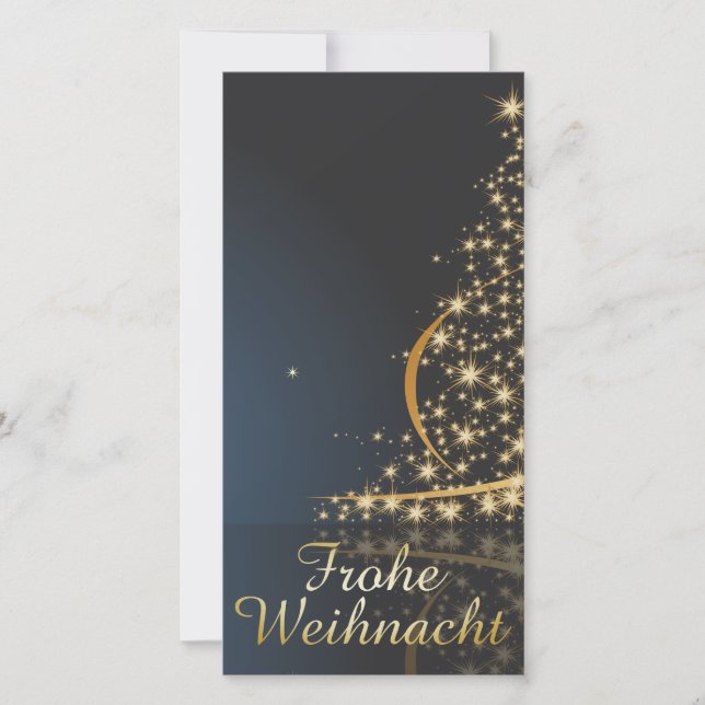Blaues Weihnachtsmotiv mit goldenem Weihnachtsbaum (Vorderseite)
