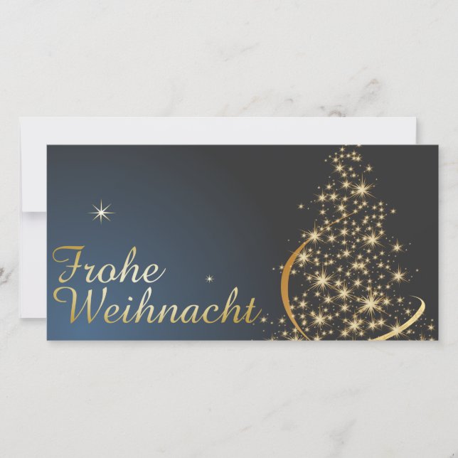 Blaues Weihnachtsmotiv mit goldenem Weihnachtsbaum (Vorderseite)
