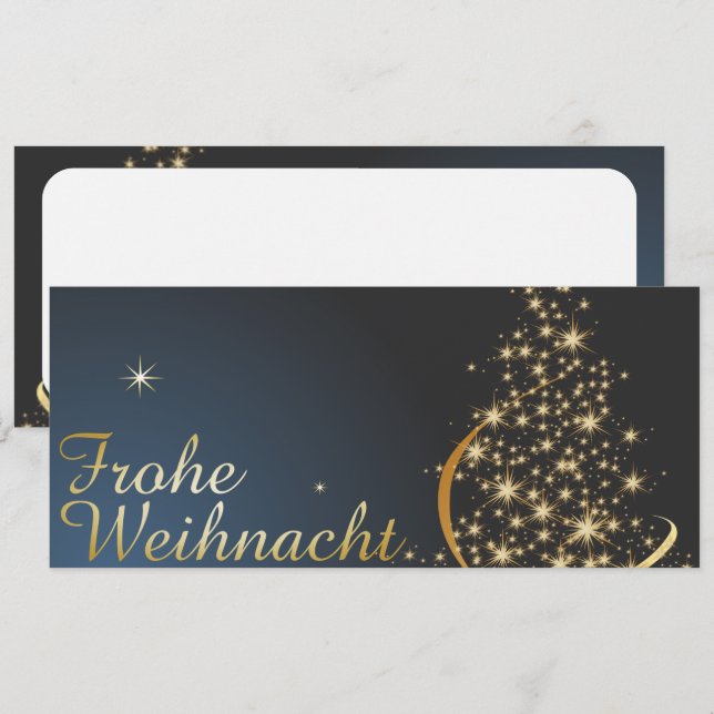 Blaues Weihnachtsmotiv mit goldenem Weihnachtsbaum (Vorne/Hinten)