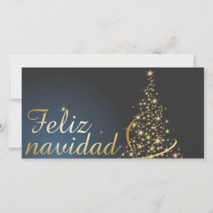 Blaues Weihnachtsmotiv mit goldenem Weihnachtsbaum Dankeskarte