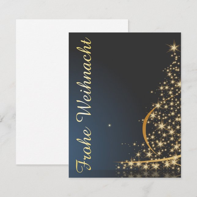 Blaues Weihnachtsmotiv mit goldenem Weihnachtsbaum Einladung (Vorne/Hinten)