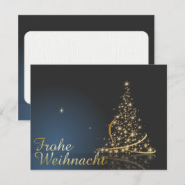 Blaues Weihnachtsmotiv mit goldenem Weihnachtsbaum Einladung