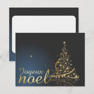 Blaues Weihnachtsmotiv mit goldenem Weihnachtsbaum Einladung
