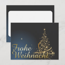 Blaues Weihnachtsmotiv mit goldenem Weihnachtsbaum Einladung