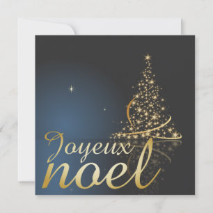 Blaues Weihnachtsmotiv mit goldenem Weihnachtsbaum Einladung
