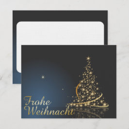 Blaues Weihnachtsmotiv mit goldenem Weihnachtsbaum Einladung