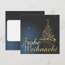 Blaues Weihnachtsmotiv mit goldenem Weihnachtsbaum Einladung
