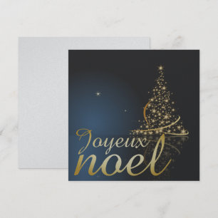 Blaues Weihnachtsmotiv mit goldenem Weihnachtsbaum Einladung