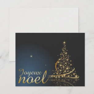 Blaues Weihnachtsmotiv mit goldenem Weihnachtsbaum Einladung