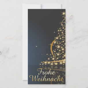 Blaues Weihnachtsmotiv mit goldenem Weihnachtsbaum Feiertagskarte