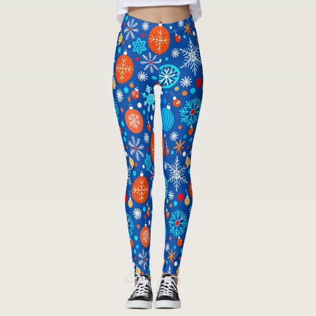 Blaues Weihnachtsmuster Leggings (Vorderseite)