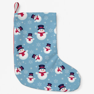 Blaues Weihnachtsmuster mit Schneemännern und Schn Kleiner Weihnachtsstrumpf