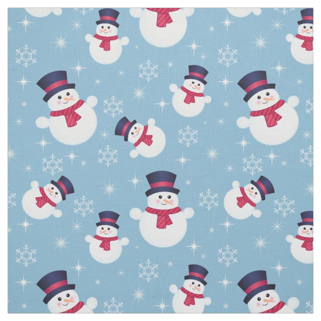 Blaues Weihnachtsmuster mit Schneemännern und Schn Stoff (Muster)