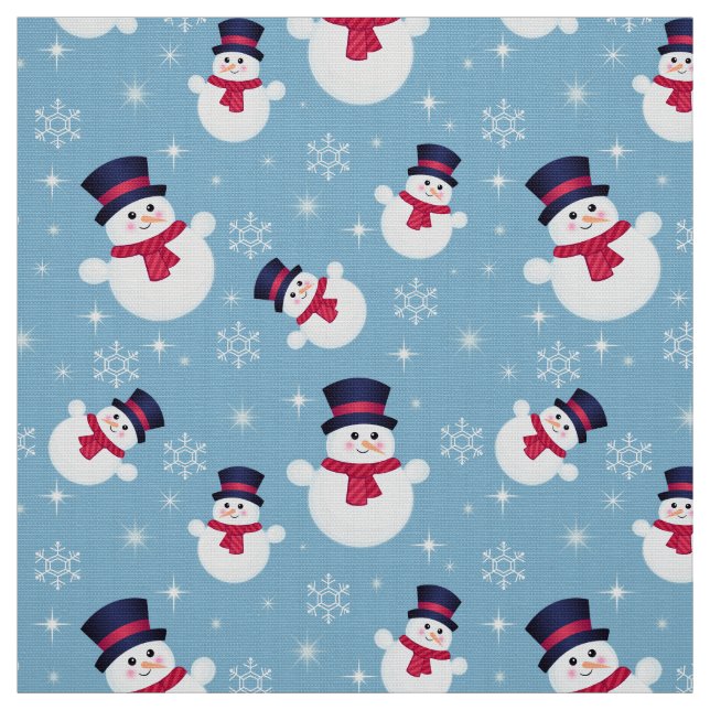 Blaues Weihnachtsmuster mit Schneemännern und Schn Stoff (Muster)