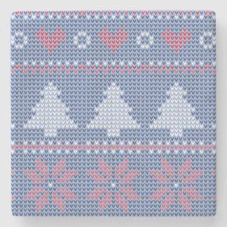 Blaues Weihnachtsstrickmotiv Steinuntersetzer