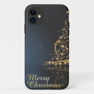 Blaues Weihnachtsthema mit goldenem Weihnachtsbaum Case-Mate iPhone Hülle