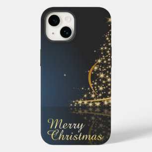 Blaues Weihnachtsthema mit goldenem Weihnachtsbaum Case-Mate iPhone 14 Hülle