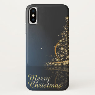 Blaues Weihnachtsthema mit goldenem Weihnachtsbaum Case-Mate iPhone Hülle