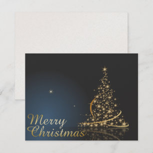 Blaues Weihnachtsthema mit goldenem Weihnachtsbaum Einladung