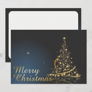 Blaues Weihnachtsthema mit goldenem Weihnachtsbaum Einladung