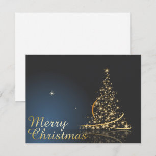 Blaues Weihnachtsthema mit goldenem Weihnachtsbaum Einladung
