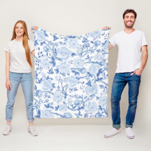 Blaues Weiß Chinoiserie Blumengarten Muster Fleecedecke
