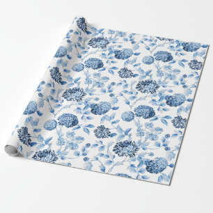 Blaues Weiß Damen-Modern Vintage Floral Toile Geschenkpapier