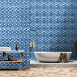 Blaues Weiß Modernes Art Deco Muster Tapete