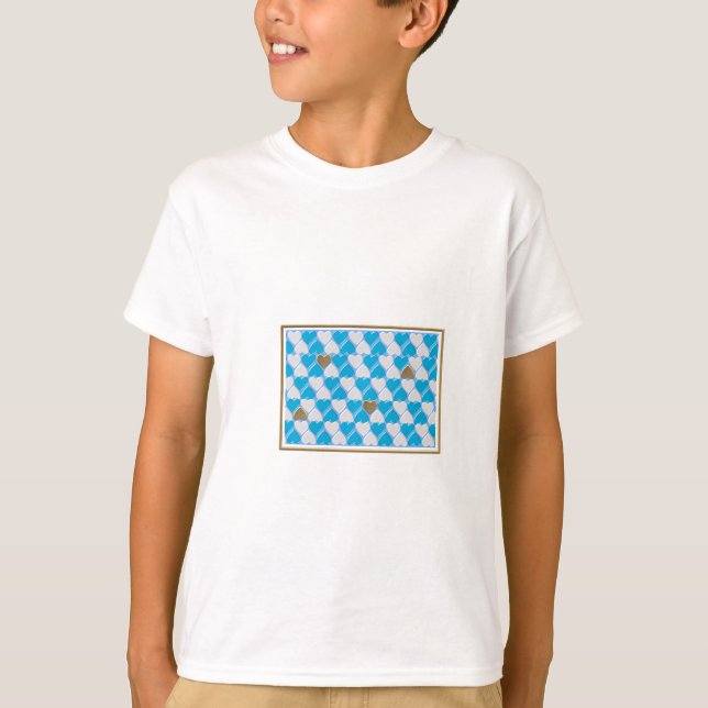 Blaues, weißes bayerisches Muster. T-Shirt (Vorderseite)