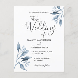 Blaues weißes botanisches Blattwerk Einladung zur  Postkarte