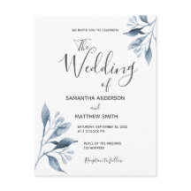 Blaues weißes botanisches Blattwerk Einladung zur 