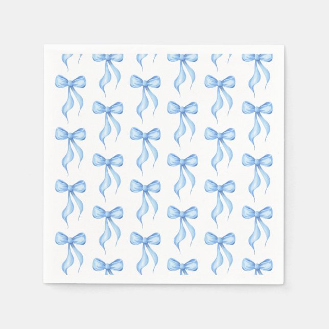 Blaues weißes Bow-Muster-Brautparty Serviette (Vorderseite)