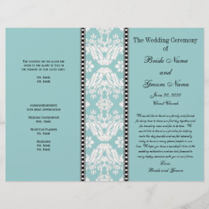 Blaues weißes Damast-Hochzeitsprogramm