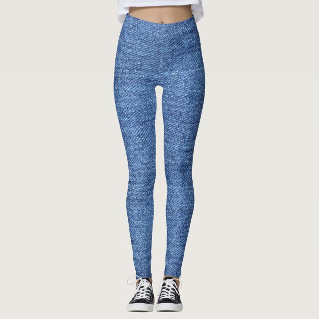 Blaues weißes Denim Textur-Bild Leggings (Vorderseite)