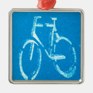 Blaues weißes Fahrrad, Fahrräder signieren Silbernes Ornament