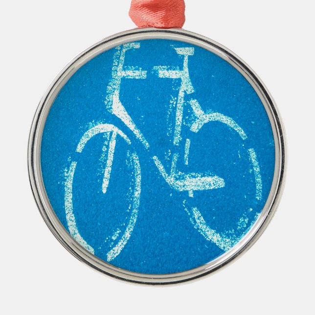 Blaues weißes Fahrrad Ornament Aus Metall (Vorne)