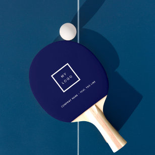 Blaues weißes Firmenlogo Tischtennis Schläger