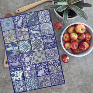 Blaues weißes Fliesendesign Antikes Vintag moderne Geschirrtuch