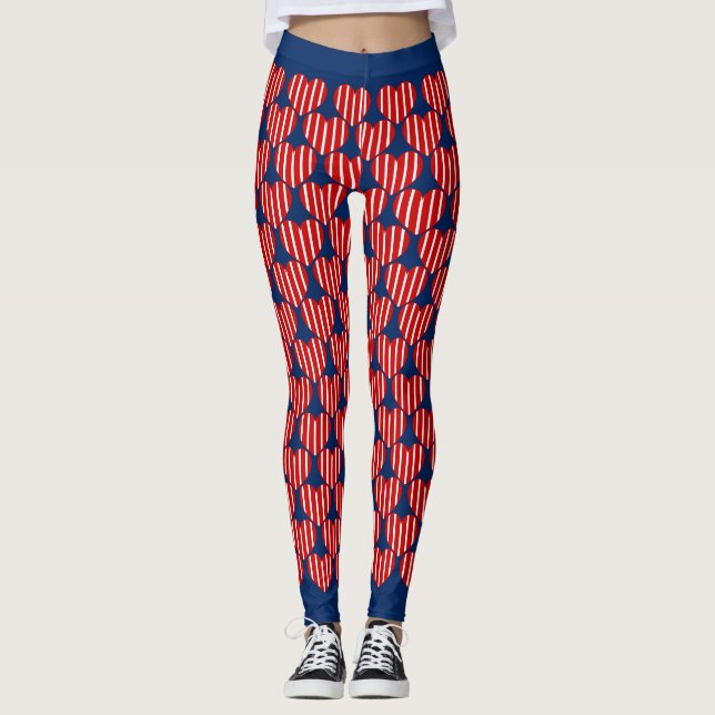 Blaues, weißes, gelbgestrichenes Herzmuster Leggings (Vorderseite)