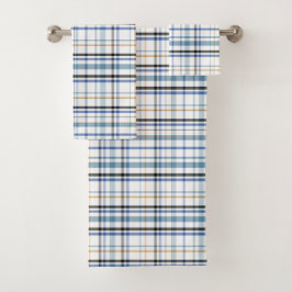 Blaues weißes goldenes Badezimmer Badhandtuch Set