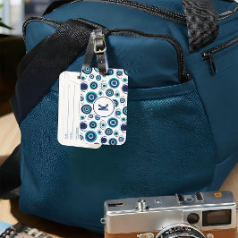 Blaues Weißes Griechisches Augenmuster Monogramm Gepäckanhänger