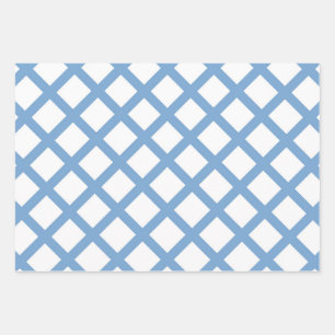 Blaues weißes Harlequin Diamant Strippmuster Geschenkpapier Set