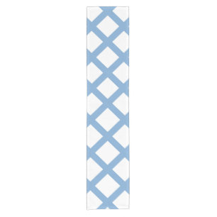 Blaues weißes Harlequin Diamant Strippmuster Kurzer Tischläufer