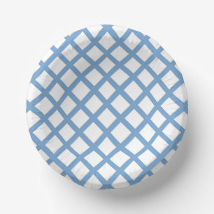 Blaues weißes Harlequin Diamant Strippmuster Pappteller