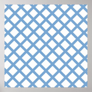 Blaues weißes Harlequin Diamant Strippmuster Poster