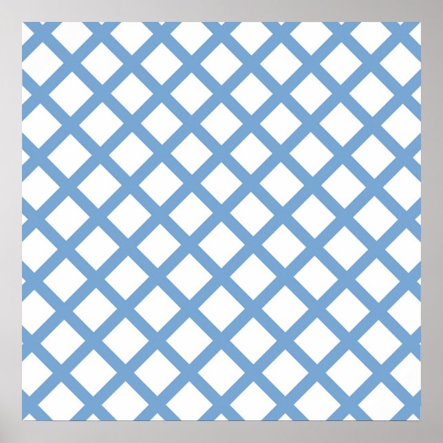 Blaues weißes Harlequin Diamant Strippmuster Poster (Vorne)